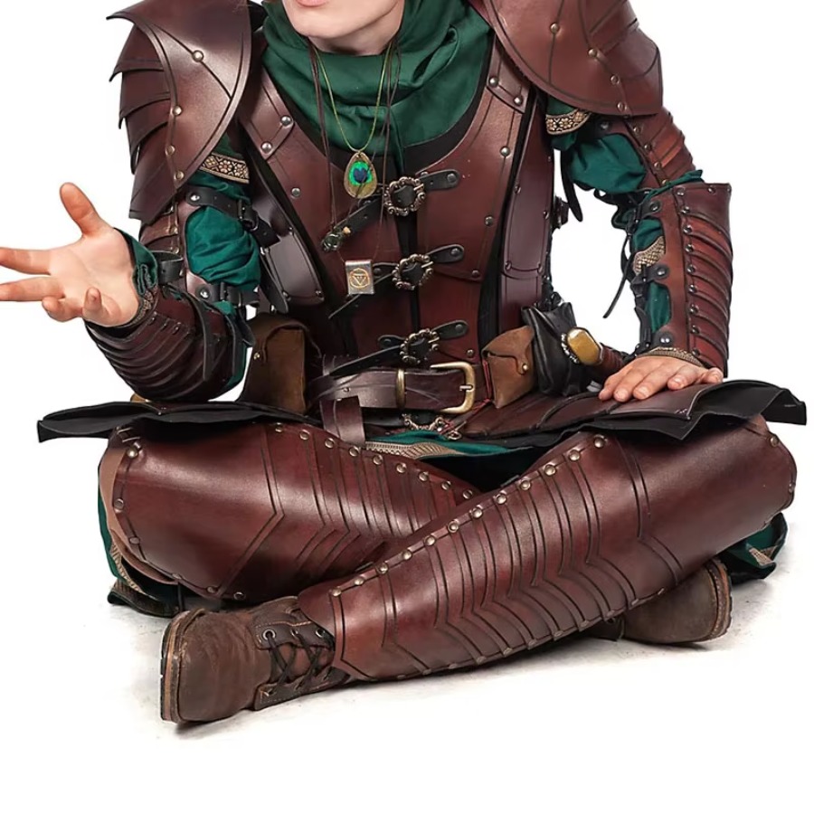 Cosplay Prop - Caneleiras de couro para pernas, armadura